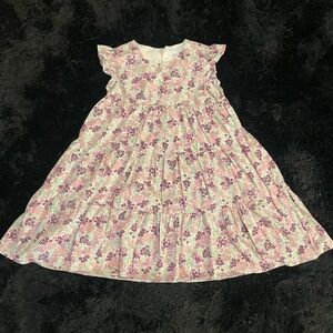 ENGLISH FACTORY Pink and Purple Floral Mini Babydoll Dress with Flutter Sleeves
